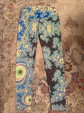 Om Shanti Psychedelic Spiral Print Women's Leggings - Blue Multicolor